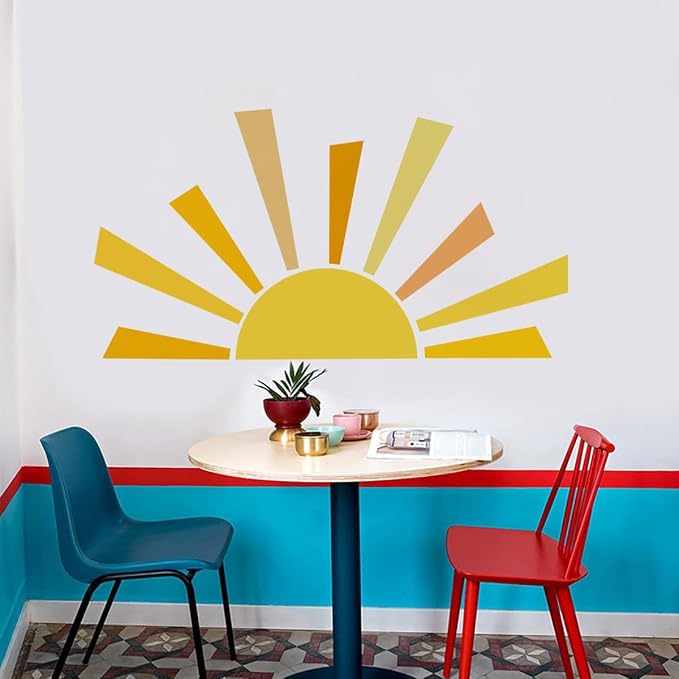 53x29.9 Inch Boho Half Sun Wall Decal Large Wall Decal Sunshine Wall Stickers Vinyl Wall Decals Removable Peel and Stick Wall Stickers for Classroom Nursery Room Playroom Decor - Image 3