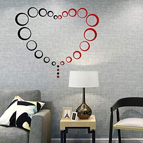 24Pcs Acrylic Circle Mirror Wall Stickers DIY Decals Modern Art Mural for Home Living Room Bedroom Decor Black and Red - Image 2