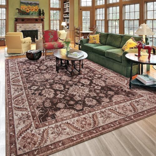 Hanples 5x7 Area Rugs for Living Room, Washable Rug Vintage Floral, Rust by Hanples