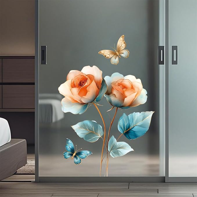 Dreamy Colorful Flower Wall Decal Yellow Blue Blossoms Peel and Stick Wall Art Removable PVC Wall Sticker for Bedroom Nursery Living Room Home Decor - Image 4