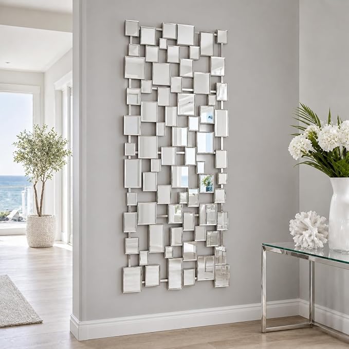 Large Modern Wall Mirror - 27.55"x55.1" Silver Wall Mirrors Metal Framed Decorative Mirror for Entryway Bedroom Living Room Home Decor - Image 6
