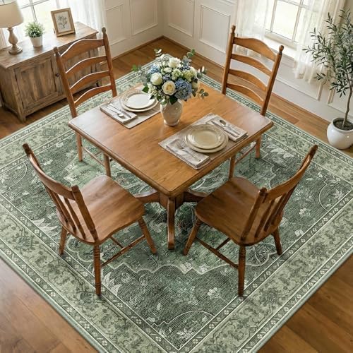 RELEANY Washable Area Rug, Square 8'x8', Green/Dark Green/Gray - Image 2