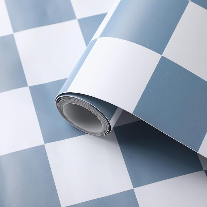 Drydiet Blue Checkered Peel and Stick Wallpaper 15.75'' X 118" | Plaid Funky Checkered Contact Paper, Waterproof Contact Wallpaper, Vintage Gingham Decor for Room Bathroom Cabinet, Trendy - Image 2