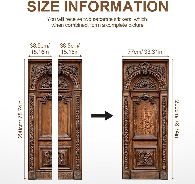 Vintage Wooden Door Mural, Classic Carved Door Decor | Peel-and-stick vinyl door decal, self-adhesive home decor wallpaper, 30.3" W x 78.7" L, 2-pack - Image 4