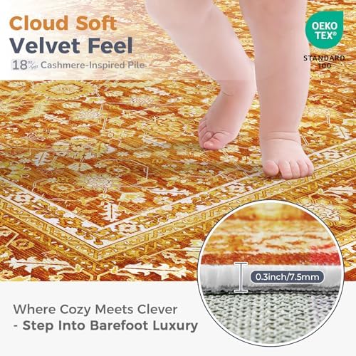 OPPODREAM Vintage Orange Area Rugs 6' Round, Washable Rug for Living Room - Image 2