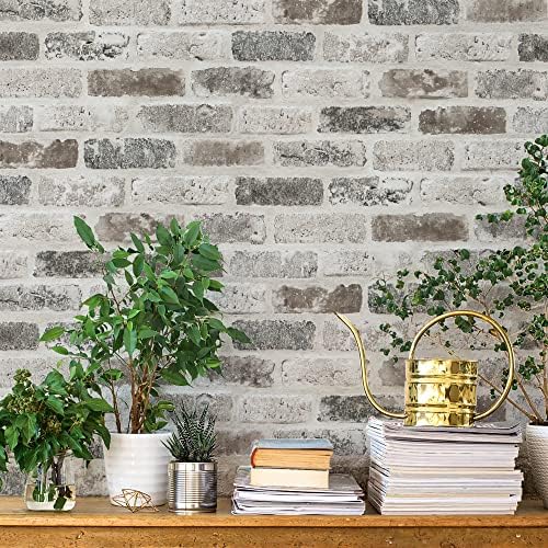 Guvana 17.3"×394" Brick Wallpaper Grey and Brown Self Adhesive Wallpaper 3D Brick Peel and Stick Wallpaper Removable Contact Paper Brick Textured Vintage Wall Paper for Livingroom Wall Decor | 3D Brick Peel and Stick Wallpaper Removable Contact Paper B... by Guvana