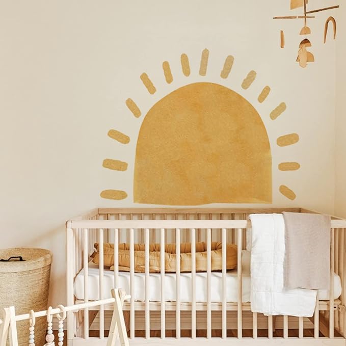 Large Arched Boho Sun Wall Decal for Playroom and Toddler Room | 45.28" x 35.43" Watercolor Texture Fabric Decal, Peel and Stick Sun Rise Wall Mural for Classroom and Nursery by astrkiz