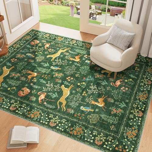DUKINO 3x5 Rug, Washable Animal Area Rug for Bedroom Non Slip, Green - Image 3
