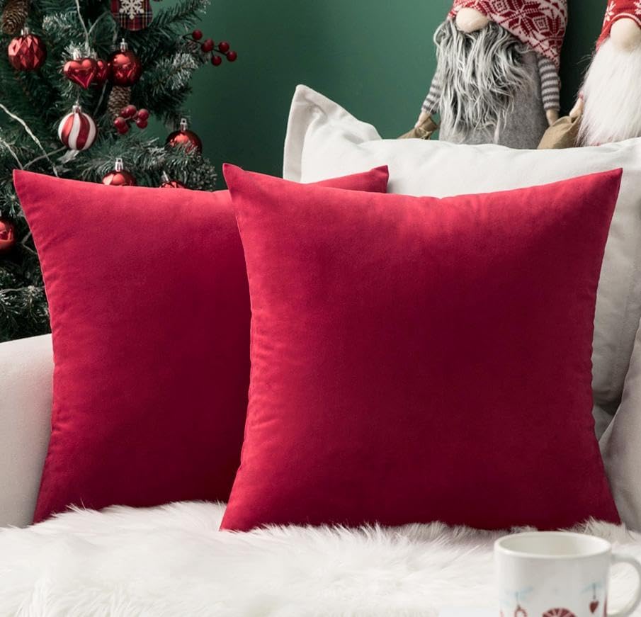 MIULEE Velvet Throw Pillow Covers 12x12 Inch Pack of 2 Red by MIULEE