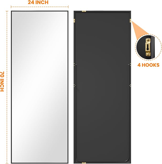 TRAHOME Full Length Floor Mirror 70"x24", Large Standing Body Mirror, Black - Image 8