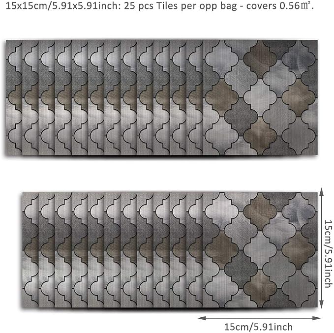 Alwayspon 25 Pcs Brushed Silver Self-Adhesive Decals, Peel and Stick Wall Tile Stickers, Water-Proof Backsplash Stickers for Kitchen Bathroom Decor, Lantern Mosaic, 6x6inch - Image 5