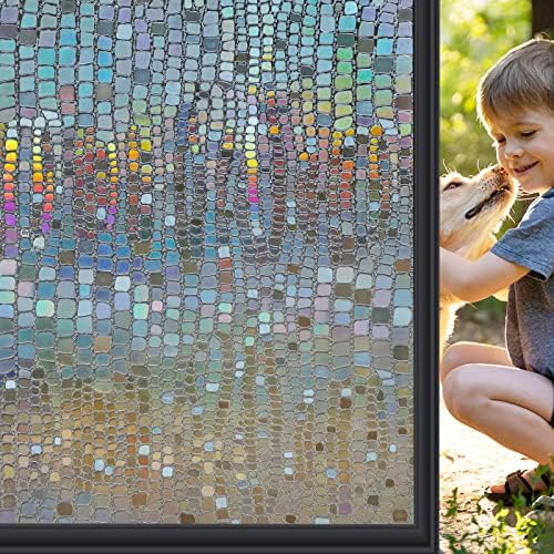 Stained Glass Window Privacy Film,3D Rainbow Static Cling,Brown 17.5"x78.7" by WindimileyDecor