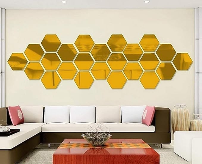 Mirror Wall Stickers - 12PCS Hexagon Art DIY Decorative Acrylic Sheet Plastic Tiles Home Living Room Bedroom Sofa TV Background Decal Decoration - Image 5