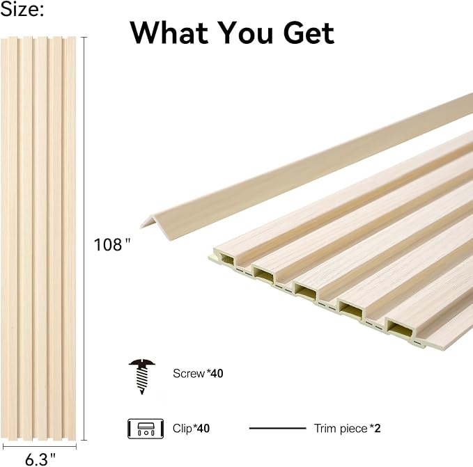 Slat Wall Panel 8-Pack, 108’’x6.3’’, Natural Wood | WPC Wall Panel for Interior Wall Decor, TV Background, Kitchen, Bedroom - Image 2