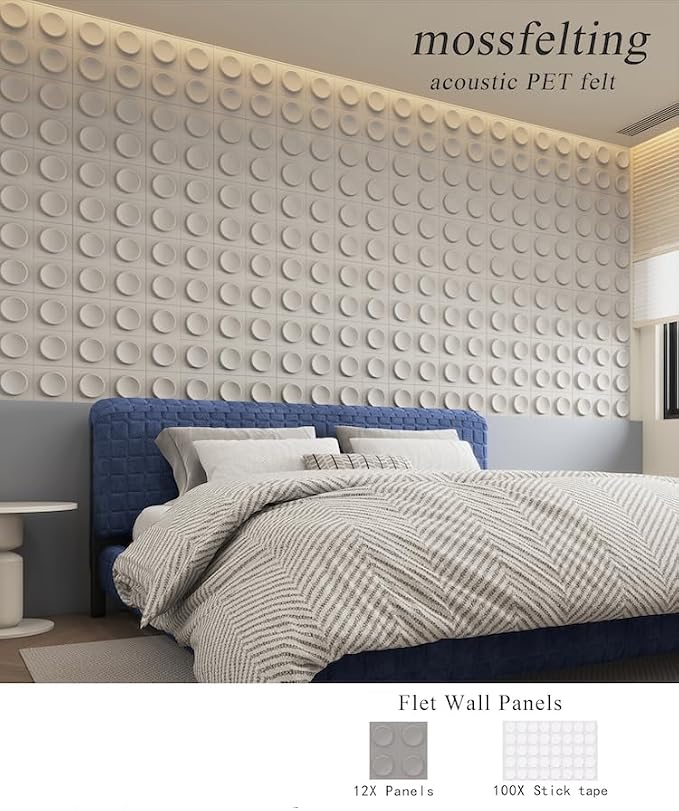 12 Pack 3D Wall Panels for Interior Wall Decor, Accent Wall Panels for Office Living Room Bedroom Hotel Lobby, 12''x12'' Fiber Cookie Wallpapers Cover 12.Sq.Ft（White） - Image 9