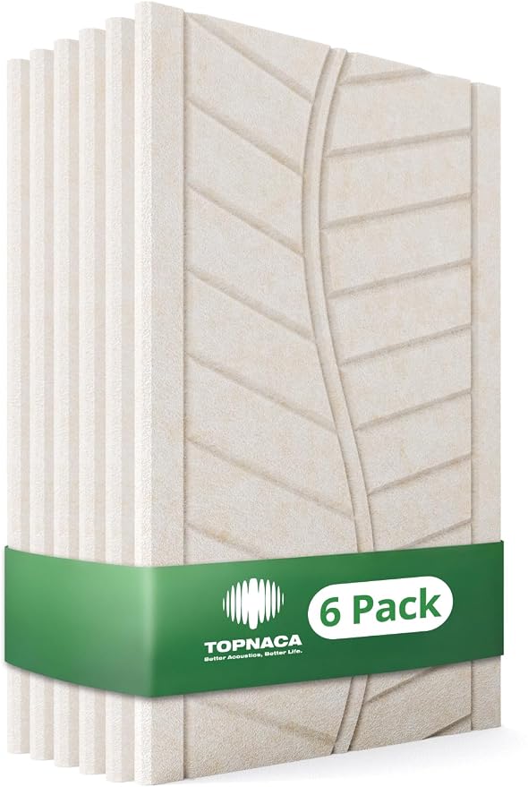 6 Pack Acoustic Panels Sound Absorbing for Home Office Walls, Camel Leaf Textured Self-Adhesive Art Decorative Ceiling Tiles Acoustical Treatments for Recording Studio Room Door 17"×12"×0.4" by Topnaca