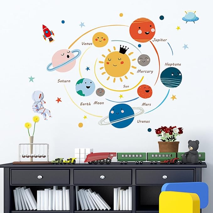 Quanhaigou 3D Solar Space Wall Decals Stickers Wall Murals Wallpaper Decor for Home Floor Living Room (Solar System) - Image 2