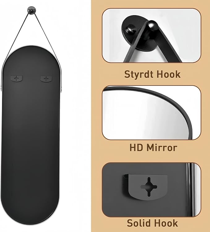 Dewfig 48"x16" Full Length Mirror, Oval Wall Mirror Leather Strap, Black - Image 5