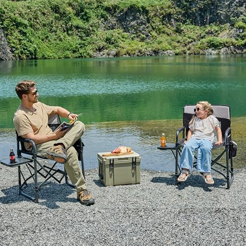 2 Pack Camping Directors Chair with Side Table & Breeze Mesh Backrest - Image 2