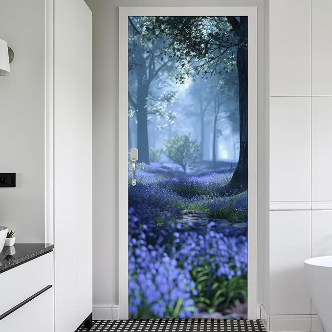 REDAMANCY 30.7"x79" Purple Lavender Flowers Forest Peel and Stick Door Stickers Vinyl 3D Mural Decals Modern Wallpaper Self-Adhesive, Waterproof, Removable Decor for Kitchen by Unknown