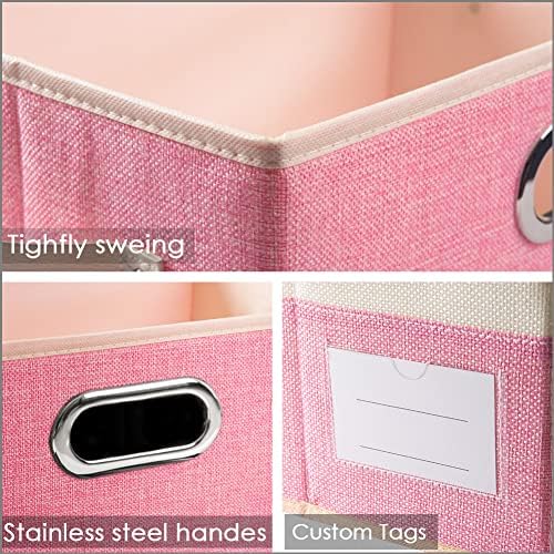 PRANDOM Large Collapsible Storage Bins with Lids [3-Pack] Fabric Foldable Storage Boxes Organizer Containers Baskets Cube with Cover for Home Bedroom Closet Office Pink&Cream(17.7x11.8x11.8) - Image 3