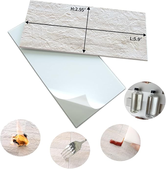 AULIGET 100-Piece Beige Slate Peel and Stick Backsplash Wall Tiles, 3" x 6" PVC Faux Stone Stick on Tile for Backsplash Kitchen, Bathroom, Laundry Room, Camper, Fireplace - Image 5