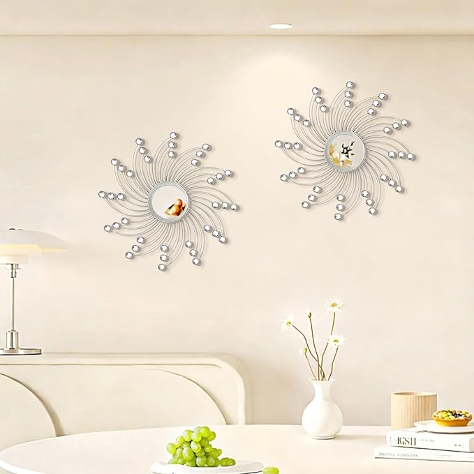 2 Pack Metal Mirrors for Wall Boho Sunburst Wall Mirror Home Decor Modern Decorative Wall Art for Bedroom Living Room Entryway - Image 4