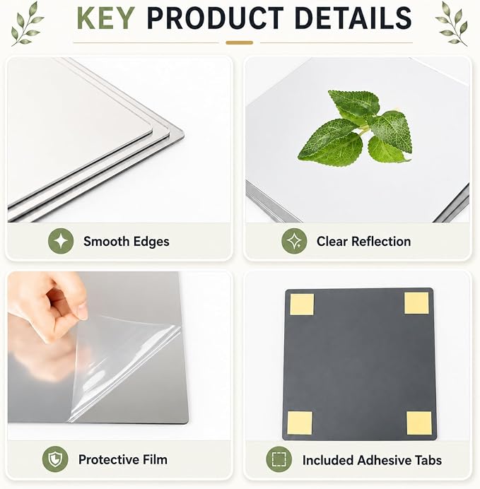 10 Packs Peel and Stick Mirrors for Wall, 11.8" x 11.8" Mirror Tiles - Image 4