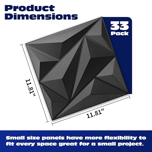 Art3dwallpanels 33 Pack 3D Wall Panels Diamond, Black, 12''x12'' | PVC Accent Wall Panels for Interior Wall Decor, Living Room, Lobby Bedroom Hotel Office, Cover 32.Sq.Ft - Image 2