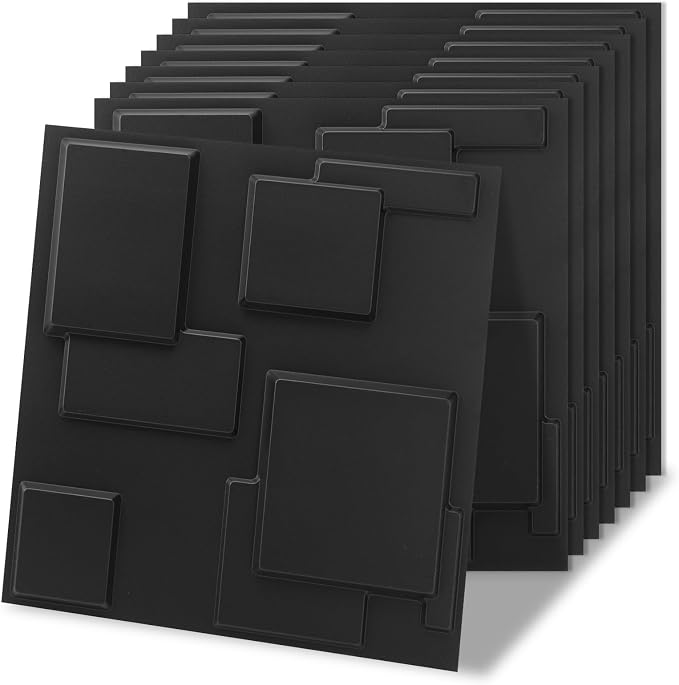 Art3d 20 Pack Decorative 3D Wall Panels, 19 Sq.Feet PVC Interior Wall Décor, 11.8"x11.8", Black by Art3d