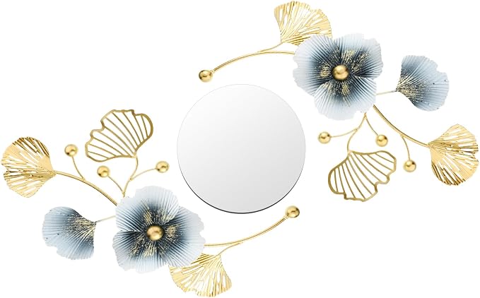 Tandefio 3 Pcs Metal Decorative Wall Mirrors for Living Room Metal Ginkgo Leaf Mirror Modern Creative Wall Decor Art Hanging Decor Mirror for Entrance Bedroom Living Room(Vintage Gold,16.inches) - Image 2