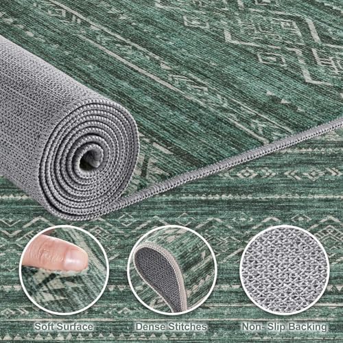 Nakagishi 7x9 Area Rugs Living Room: Washable Boho Large Neutral Soft Farmhouse Rug Stain Resistant Modern Indoor Floor Non-Slip Carpet for Bedroom Nursery Kids Playroom Office Dining Room Dorm- Green - Image 4