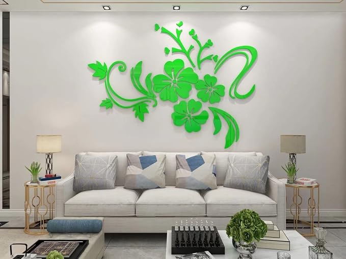 Wall Stickers 3D Flower Mirror - Family Decal Living Room Wall Decor Sticker Home Decorations Room Decor for Office Sofa Bedroom Decals (Light Green XXL:84 * 112in) by guangmu