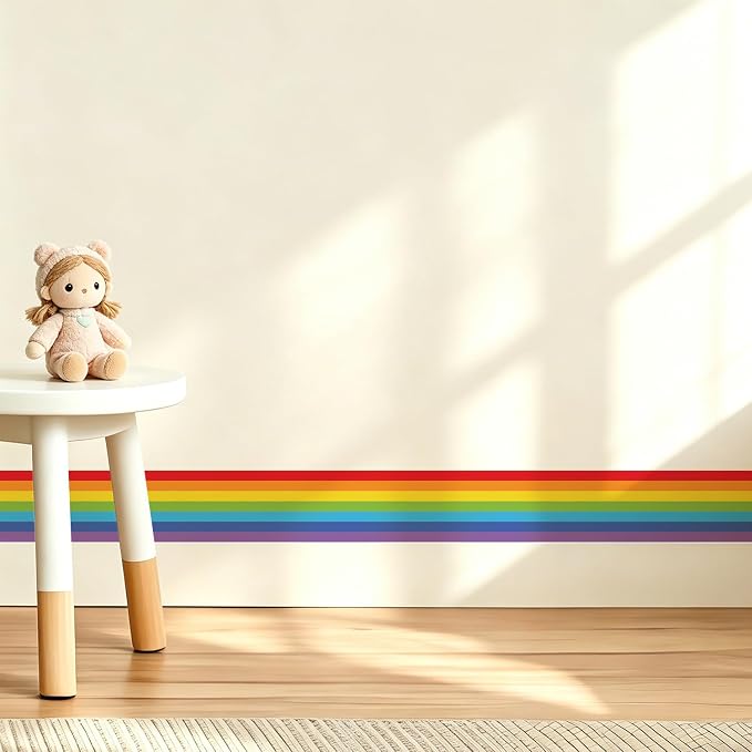 Rainbow Self-Adhesive Wall Border Sticker Nursery Peel and Stick Baseboard Tape Removable Waterproof Home Decoration Living Room Decals - Image 5