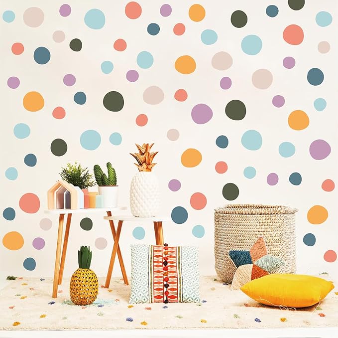 300 Pcs Removable Boho Multicolor Neutral Polka Dots Wall Decals Set | 10 Sheets Waterproof Peel & Stick Matte Dots Vinyl Stickers for Bedroom, Living Room & Accent Wall Decor(Mixed Size 1.2–2 in) - Image 3