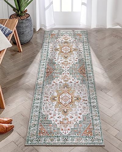 Moynesa Ultra-Thin Washable Runner Rug - 2x6 Bathroom Runner Washable Laundry Room Rug Printed Entryway Carpet Runner, Vintage Pet Friendly Low Pile Runners for Living Bedroom Kitchen, Beige/Gold by Moynesa