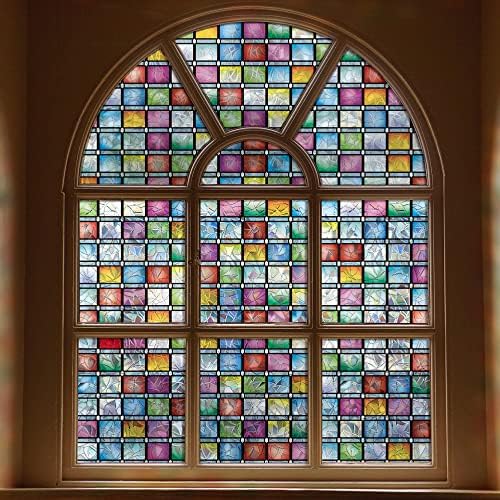 Stained Glass Window Film, Rainbow Tint, Privacy Film, Decorative Stickers for Home Anti UV 11.8 x 118 Inches by FEOMOSDIRECT