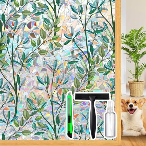 Rainbow Privacy Film with Cutting Line, 3D Decals Stained Glass Window Clings, Static Cling Window Sticker, Suncatcher - 47.24" x 78.74" by Dwersty