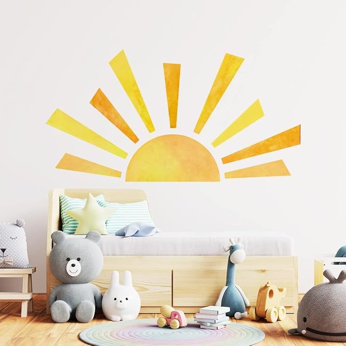53x29.9 Inch Boho Half Sun Wall Decals Watercolor Sun Murals Modern Wall Decals Vinyl Sun Wall Decals Removable Peel and Stick Wall Stickers for Classroom Living Room Bedroom Playroom Decor - Image 4