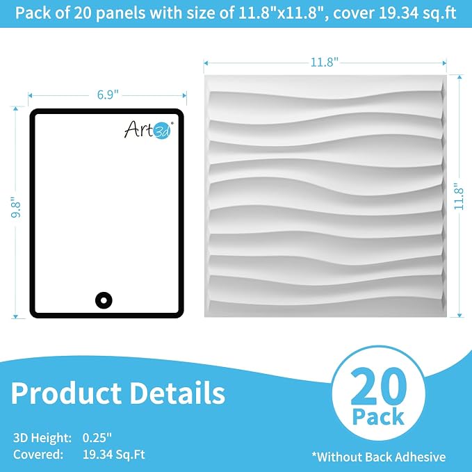 Art3d 20 Pack Decorative 3D Wall Panels, 19 Sq.Feet PVC Interior Wall Décor, 11.8"x11.8", White - Image 2