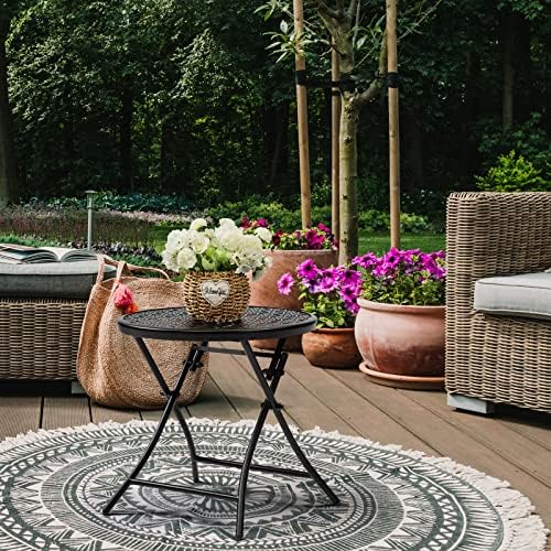TeoKJ Folding Small Outdoor Side Table, No Assembly Metal Desk, Black x 2 - Image 7
