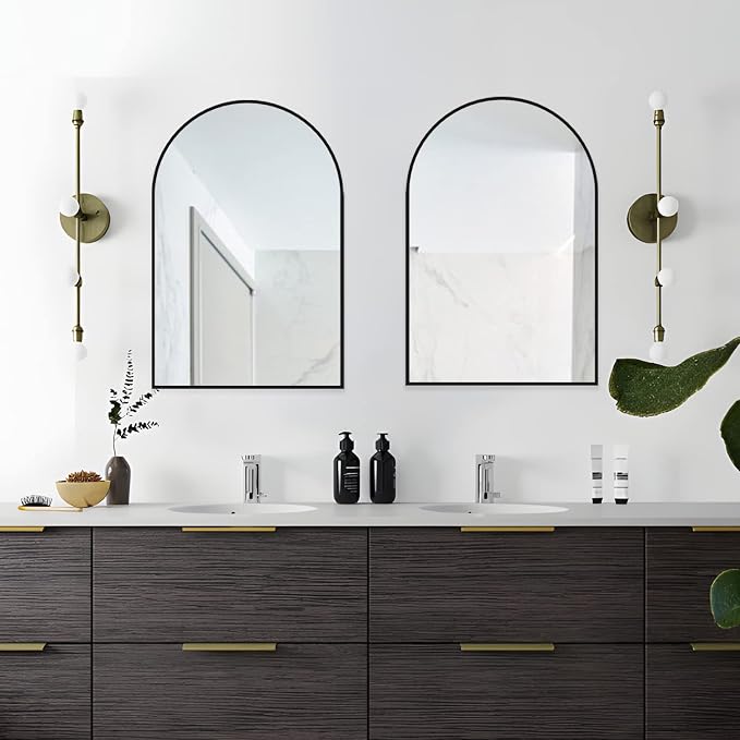 Wall Mounted Mirror, Arched Wall Mirror for Bathroom, 20"x30" Arch Bathroom Mirror with Metal Frame, 2 piece Black Vanity Mirror Decor for Mantle, Bedroom, Entryway - Image 5