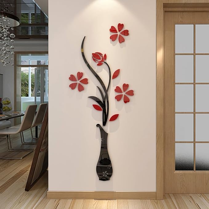 3D Vase Wall Murals for Living Room & Bedroom, DIY Wall Decal, Originality Stickers Gift, Red, 59 X 23 inches - Image 5