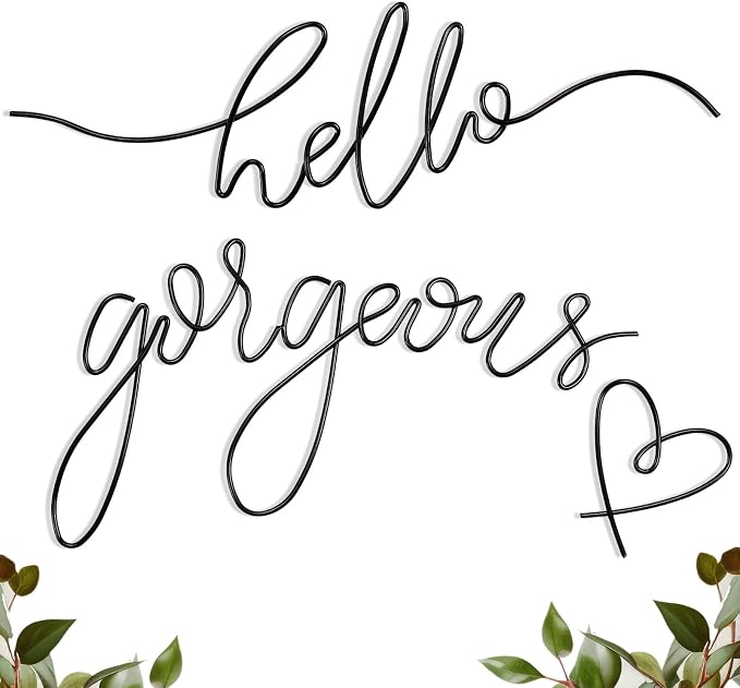 Hicarer Metal Hello Gorgeous Wall Art Minimalist Wall Decor,Black,Classic | for Bedroom Bathroom Living Room Dressing Room Salon Vanity Office Home Decoration, Easy to Install by Hicarer