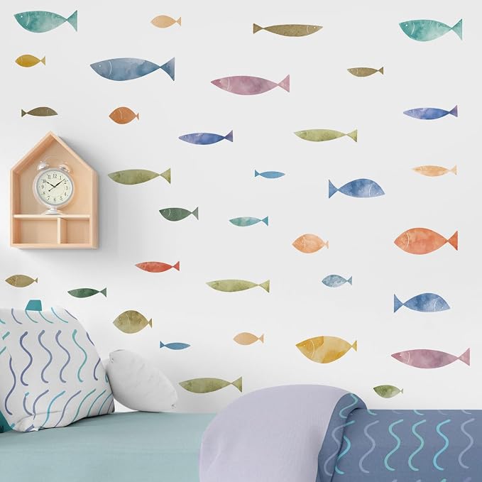 62 Pcs Watercolor Ocean Fish Wall Decals, Peel and Stick Ocean Wall Sticker, Removable Vibrant Sea Life Underwater Theme Wall Decor for Kids Room Nursery Bedroom Playroom Classroom - Image 4