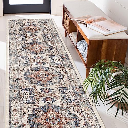 Hallway Washable Runner Rug - 2'6x14 Kitchen Rugs Entryway Rug Runner Vintage Soft Floor Mat Non Slip Indoor Farmhouse Carpet for Bathroom Living Room Bedroom (2'6''x14', Brick) - Image 3