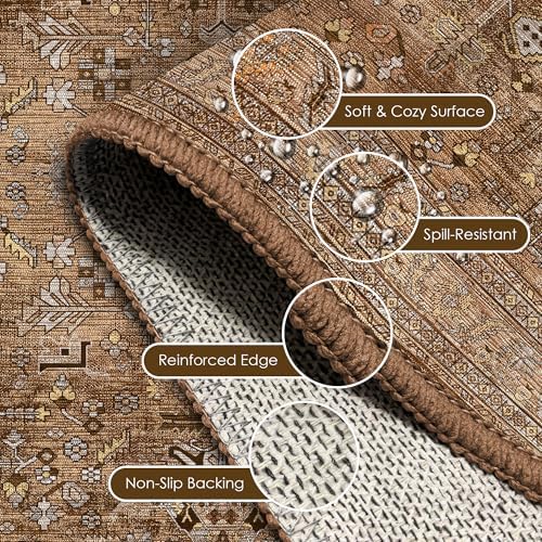 Washable Area Rug 2'6'' x 8' Vintage Traditional Persian Mat - Foldable Distressed Non-Slip Machine Washable Carpet for Living Room Bedroom Kitchen Home Decor - Bronze and Ivory - Image 6