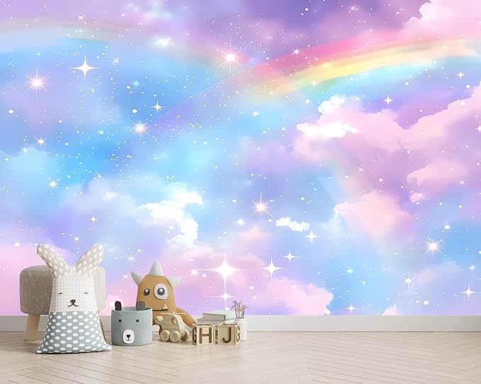 PYFFYP-Colorful Cloud Peel and Stick Wallpaper Rainbow Star wall murals - Image 3