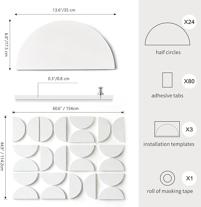 Half Circles 3D Wall Panels, Wall Decor Accents, Geometric Art, Large Wall Art, Landscape Home Decoration Modern and Minimalist For living Room,Bedroom, Office-24-Pack Panel Kit (White-24 PACK) - Image 4