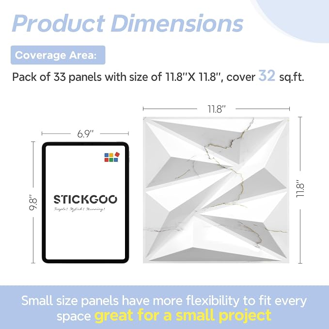 STICKGOO 3D Wall Panels Diamond, White Marble Mixed Gold Thread, 12''x12'' | Accent Wall Panels for Interior Wall Decor, Living Room, Bedroom, TV Background, Lobby, 33 Pack Cover 32.Sq.Ft - Image 6